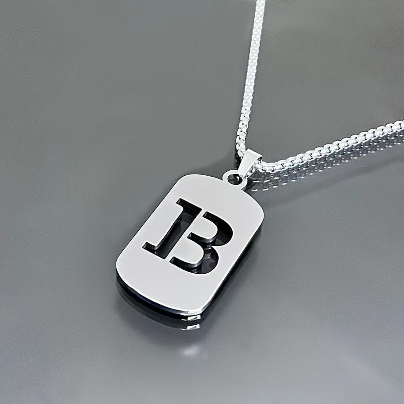 1 Hip-Hop Trendy Retro Stainless Steel Pendant Necklace with Cut-Out Letters, Jewelry for Men – Perfect for Daily Wear and Parties
