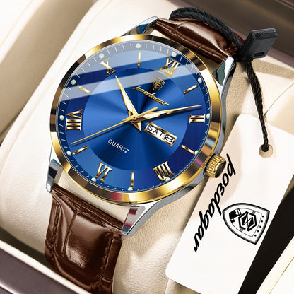 Orologio da Uomo POEDAGAR Elegante – Cinturino in Pelle, Impermeabile, Calendario e Quadrante Luminoso