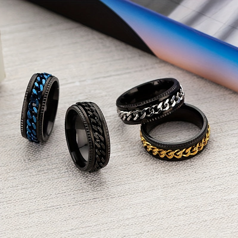 1 Pack Rotating Chain Rings Women's Embossed Fashion Men's Hip Hop Accessories Rings Multifunctional Punk Jewelry Birthday Gift