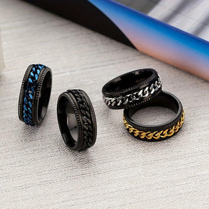 1 Pack Rotating Chain Rings Women's Embossed Fashion Men's Hip Hop Accessories Rings Multifunctional Punk Jewelry Birthday Gift