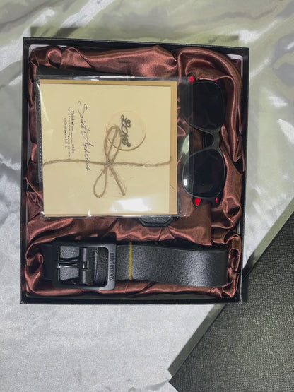 The gift that makes him smile when he opens it: Elegant 6 in 1 Set — Wallet, Watch, Sunglasses, Belt, Keyring + Card